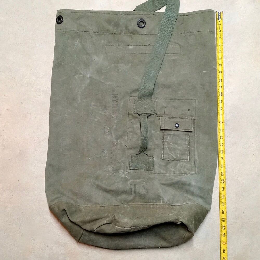 Vintage US Army Top Load Duffel Bag Large Olive Green Duck Canvas Military OD - Picture 9 of 10